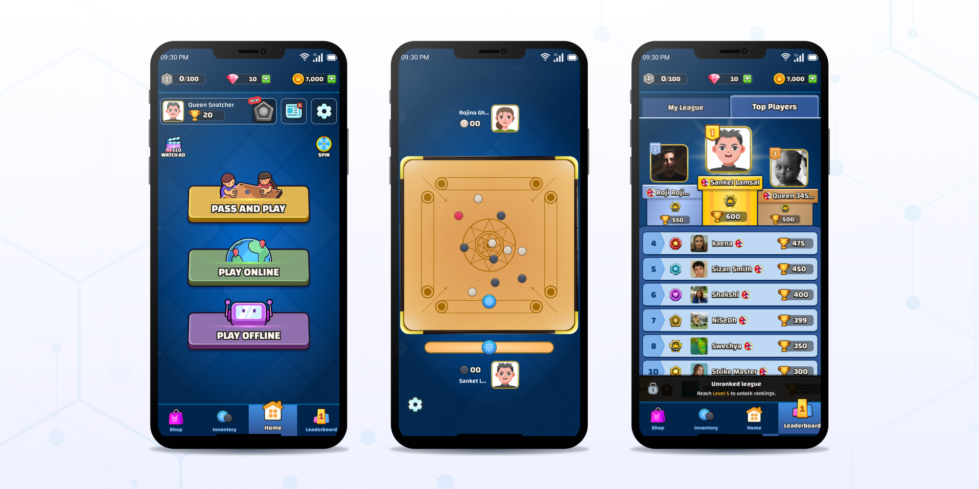 Carrom Board: Different Screens