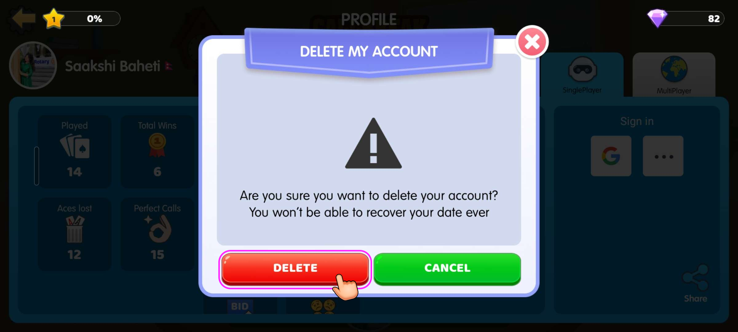 Delete Popup