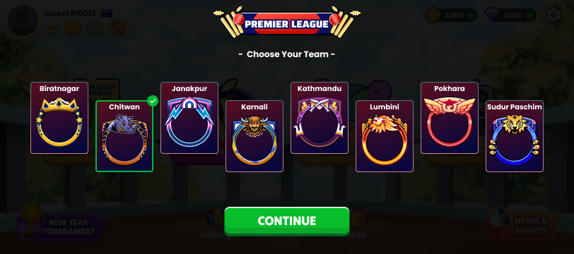 Team Selection Screen